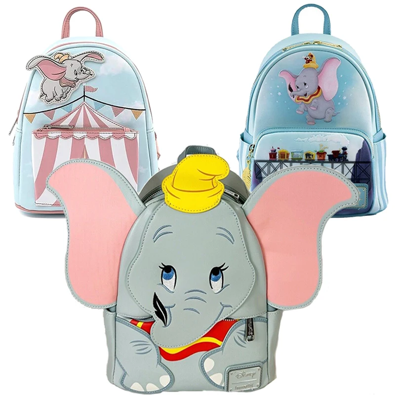 Loungefly 3 Styles Dumbo Figural Dumbo Mini Rucksack Wallet Set 80th Anniversary Don\'t Just Fly Mini Backpack Light Blue Pink