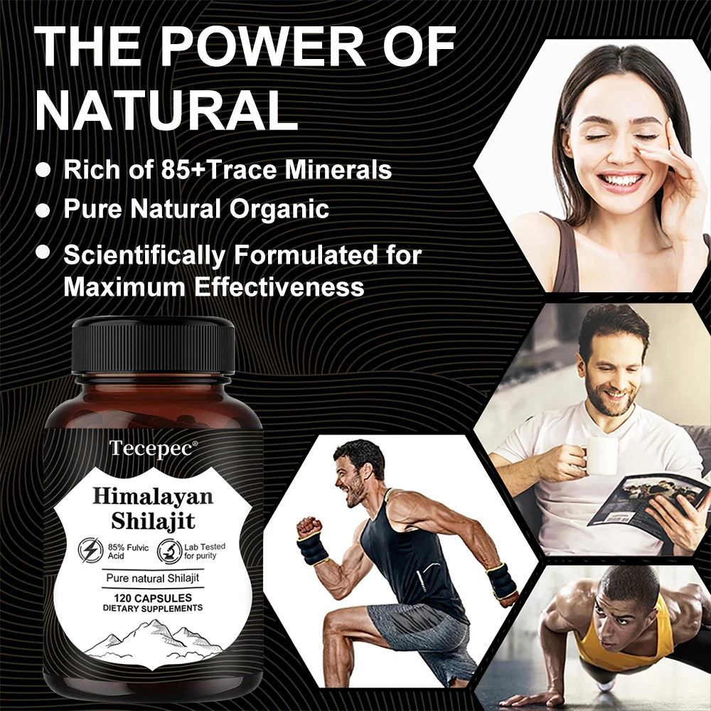 Natural Himalayan Shilajit Capsules - Rich in 85+ Trace Minerals, Good for Brain, Energy, Muscles, Joint Support, Heart Health