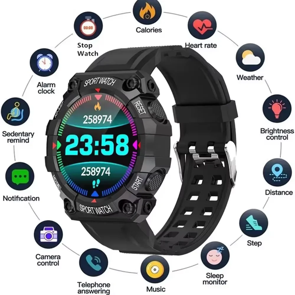 Montre connectée pour hommes et femmes, moniteur de fréquence cardiaque et de pression artérielle, Bluetooth, moniteur d'activité physique, montre de Sport pour Android Ios