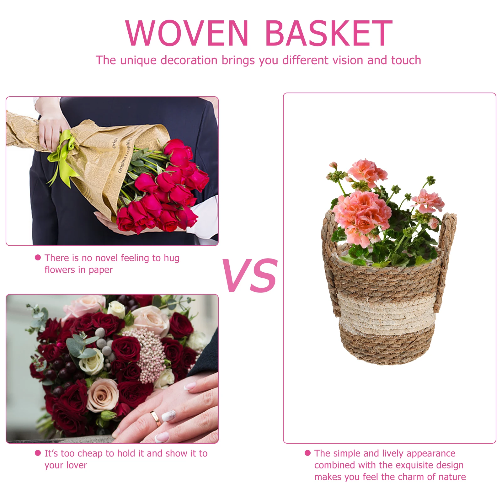 

Floral Containers Rattan Flower Basket Arranger Green Plant Garden Decor Balcony Flowerpot Khaki Planter
