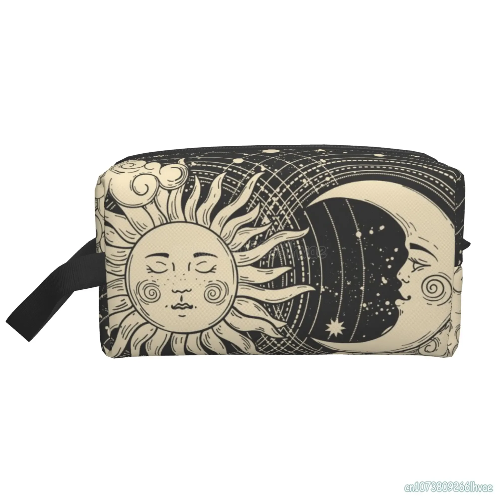 Sun Moon Witchy Astrology Night Psychedelic Make Up Bag Funny Waterproof Toiletry Bag for Women Men Portable Travel Storage Bags