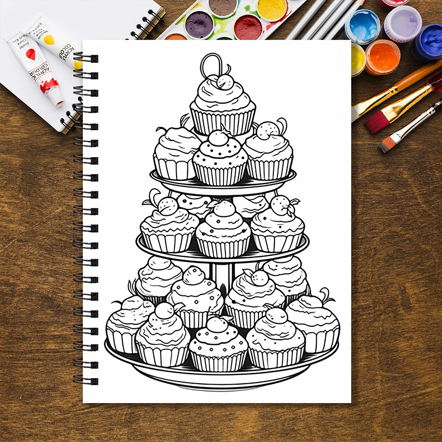 Deluxe Cupcakes Adult Coloring Book - 8.3x 11.2 Inch 32 Page Coloring Book - Helps Reduce Stress and Ease Emotions