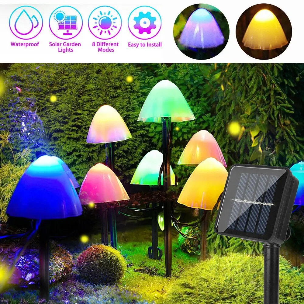 Cogumelo solar luzes da corda ao ar livre paisagem iluminação à prova dwaterproof água lâmpada para jardim pátio caminho natal decoração do feriado