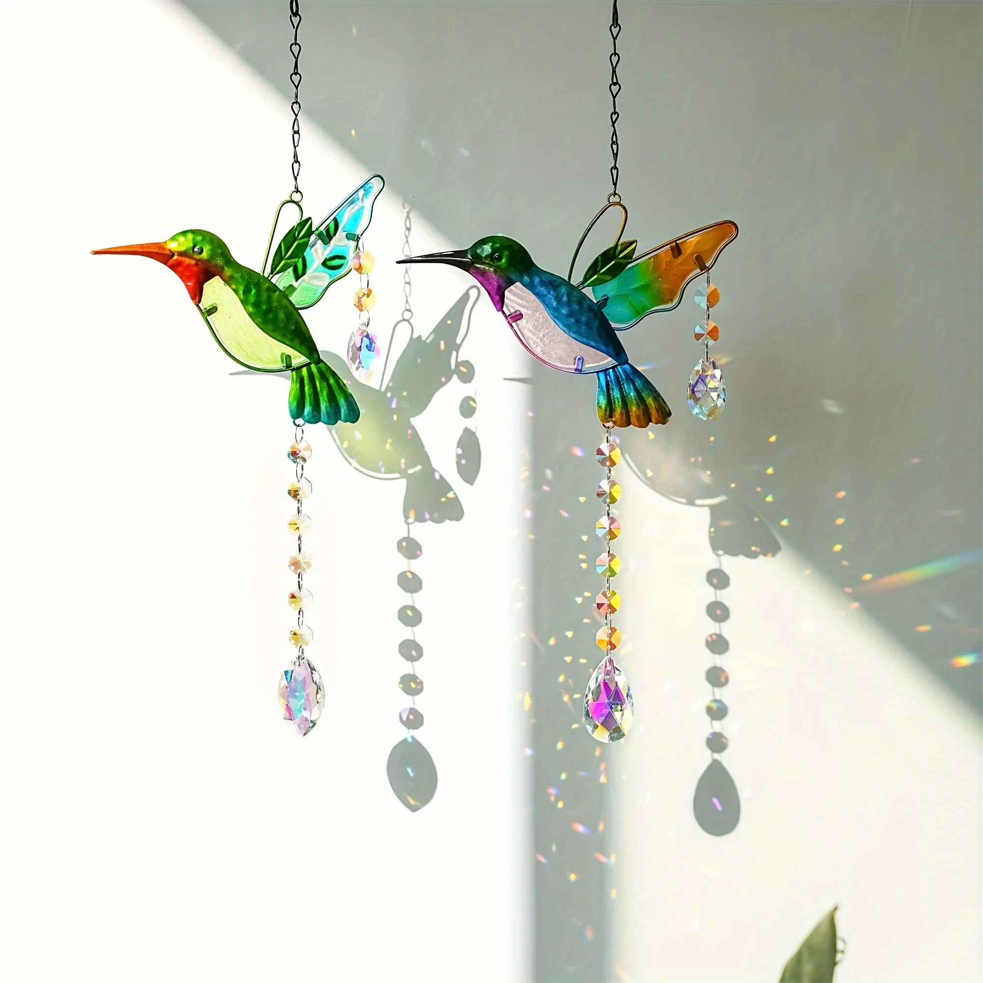 hummingbird sun catchers, stained glass window hangings, rainbow maker crystal prism sun catchers for outdoor and indoor home