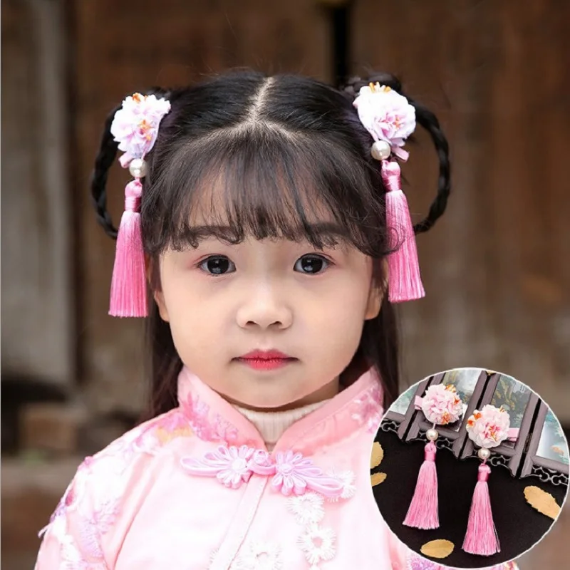 Original Ancient Style Girls Women's Pink Flower Hair Clip Chinese Hanfu Hair Accessories Fairy Tale Inspired Hairpin