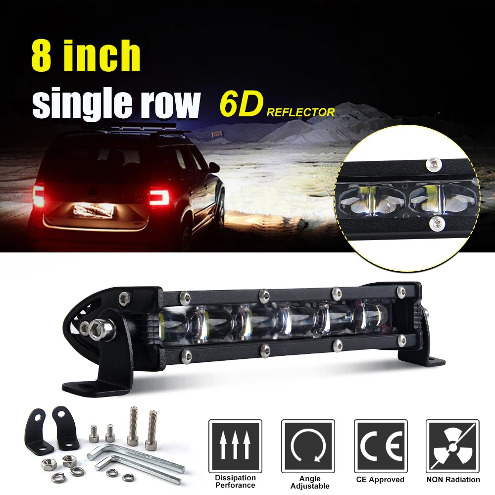 

BraveWay 8 Inch LED Work Light Bar 12V 24V Combo Spot Flood Beam 6D Lens for Car Jeep Trucks Tractor Offroad 4x4 SUV ATV