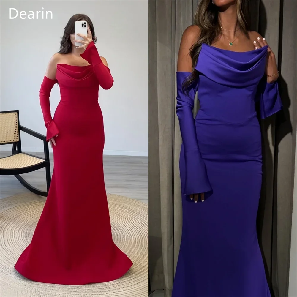 Customized Saudi Arabia Dearin Off-the-shoulder Mermaid Floor Length Skirts Fold Shirred Bespoke Occasion Dresses Prom Dress For