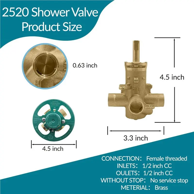 T21C 5X 2520 Shower Valve, Brass Pressure Balancing Shower Valves Replacement For Moen 2520-1/2-Inch CC Connection