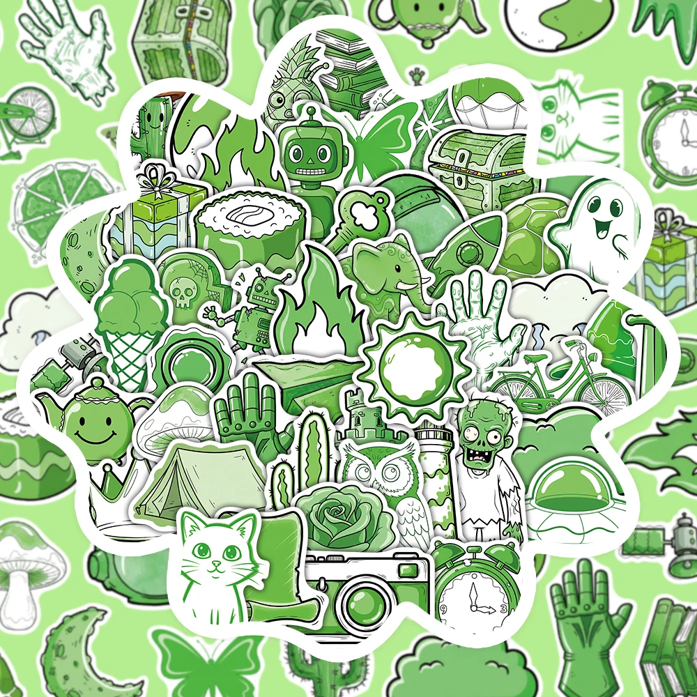 

50PCS Cute and Fun Green Small Item Stickers Creative Robot Animal Cloud Plant Decoration Water Cup Stationery Box Scrapbook