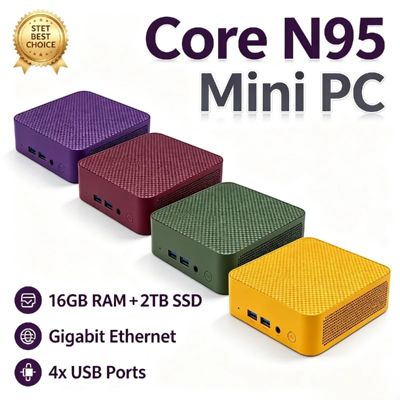 Intel N95 Mini Computer 16GB DDR4 2TB NVMe SSD Triple 4K WiFi6 BT5.2 Silent Cooling Office Home Pro Max