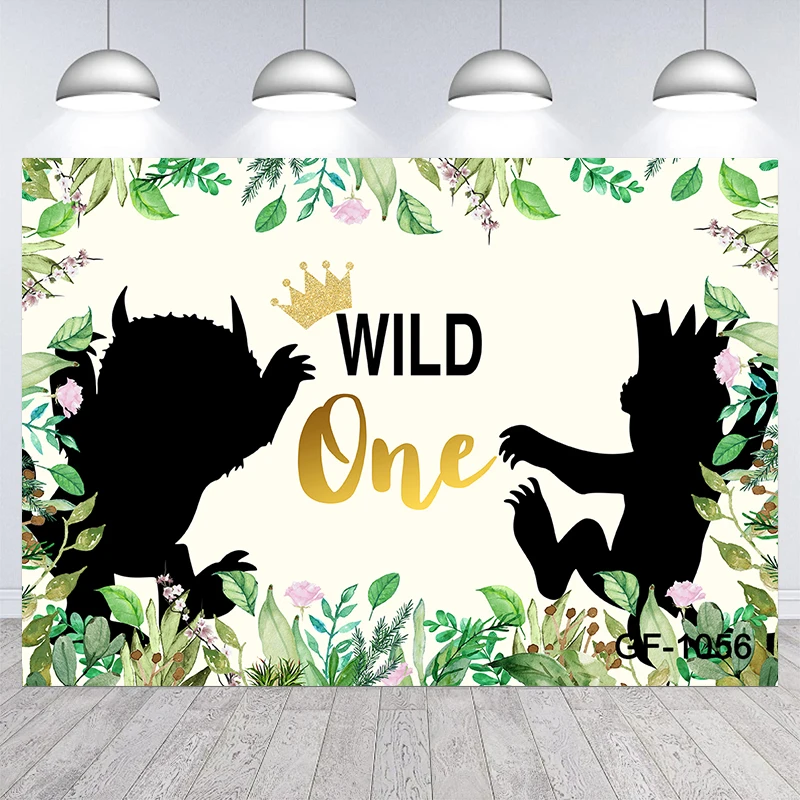 

Wild One Party Backdrop Leaves Photography Background Baby Shower 1st Birthday Decor Banner Supplies Photo Photobooth Prop