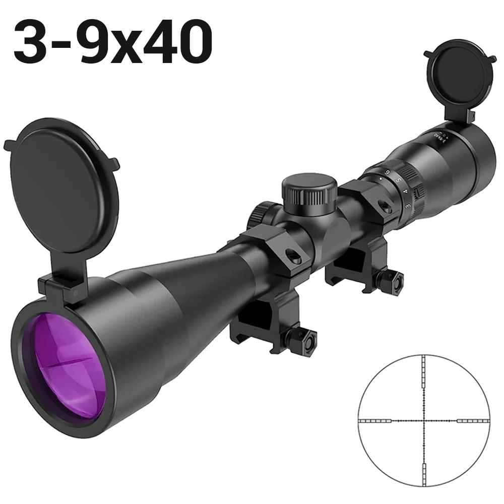 3-9x40 Hunting Rifle Scope Mil-Dot Crosshair Reticle Tactical Optics Riflescope Collimator Sight for 20mm/11mm Rail Mount