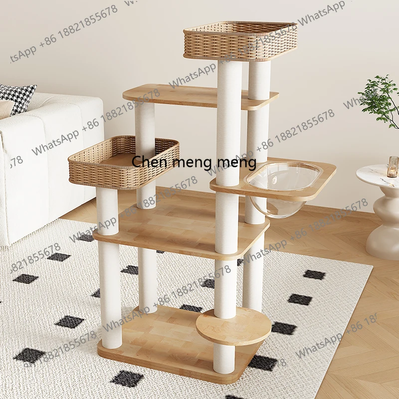 

Large cat climbing frame cat nest tree integrated space capsule solid wood cat scratching board sisal summer rattan nest