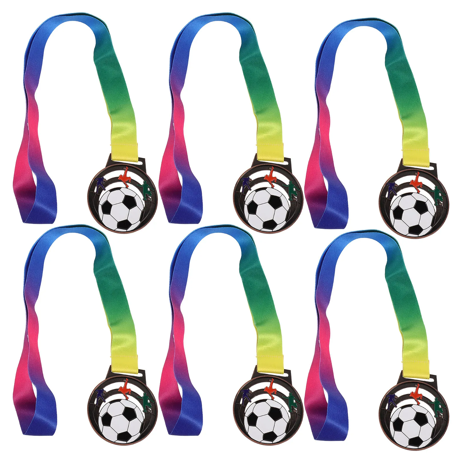 

6 шт. металлических футбольных медалей, золотые наградные кубки для футбольных соревнований, празднования, школьных спортивных мероприятий, лента на шею 2 дюйма