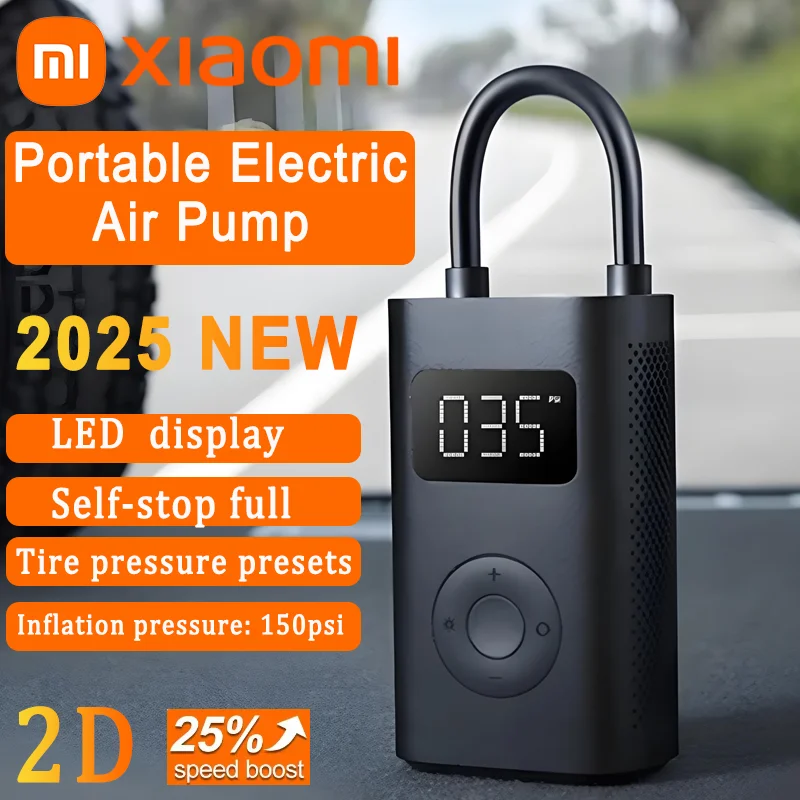 

Xiaomi 2025 Новый воздушный насос 2D Портативный электрический воздушный компрессор Treasure 150PSI 25% Speed Boost Type-C Светодиодный многофункциональный надувной насос