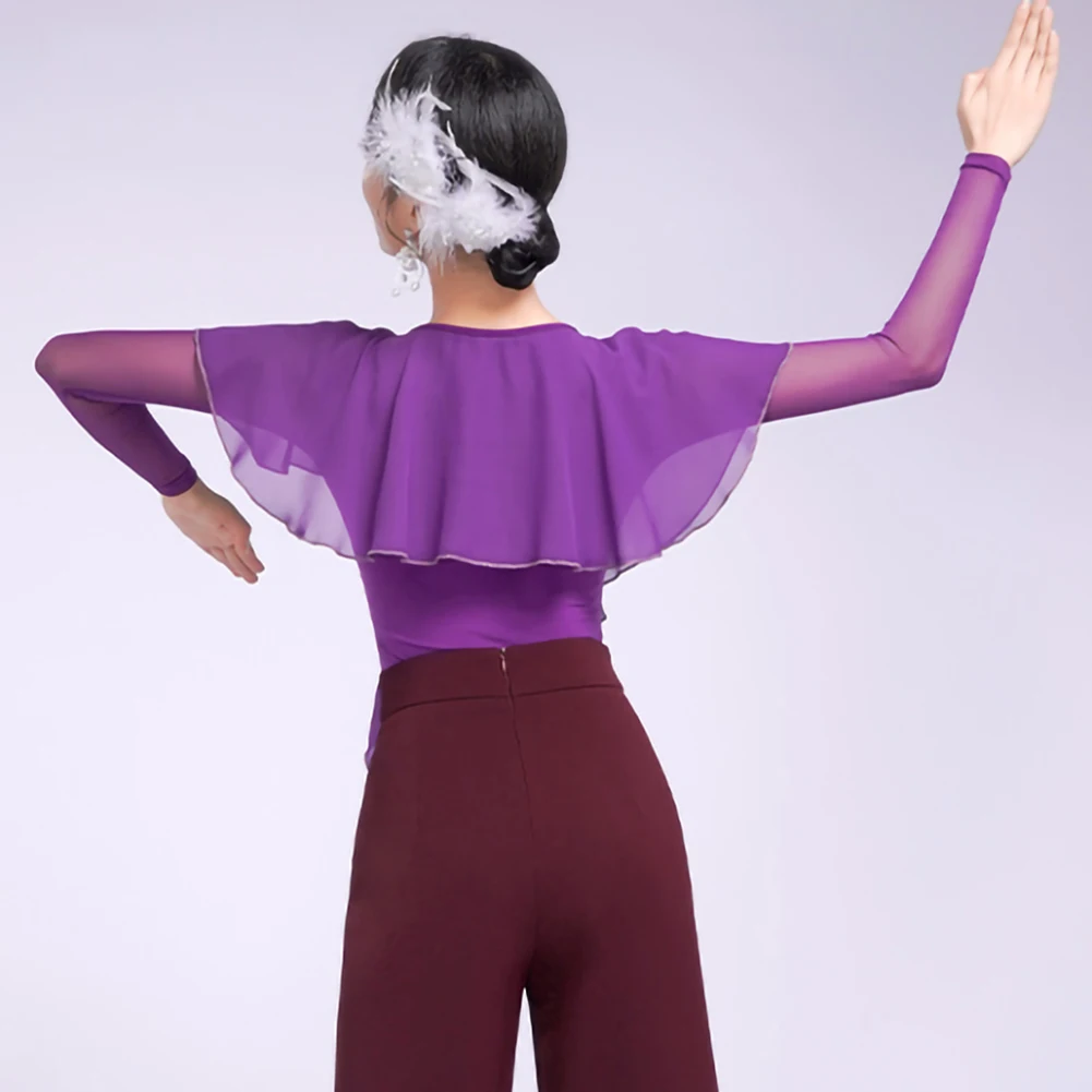 Nuovo stile Top da ballo Manica lunga Nero Prova generale Viola Vestiti per il corpo delle donne Scialle di fiori tridimensionali Bianco di alta qualità