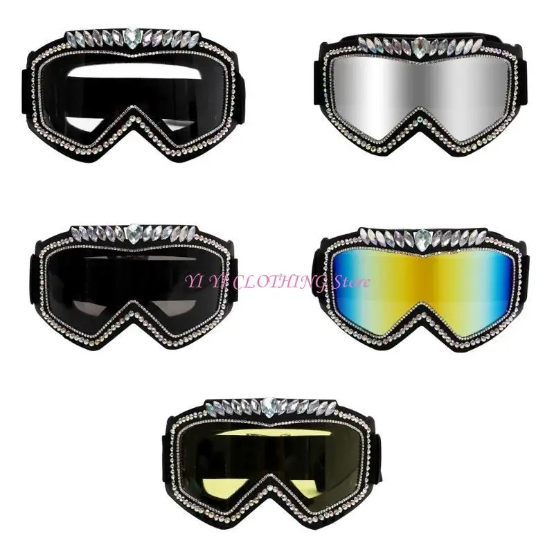 

N5KF Retros Styles Goggles Rhinestones Embellished Sunglasses Music Festivals Goggles for Biking Enthusiasts