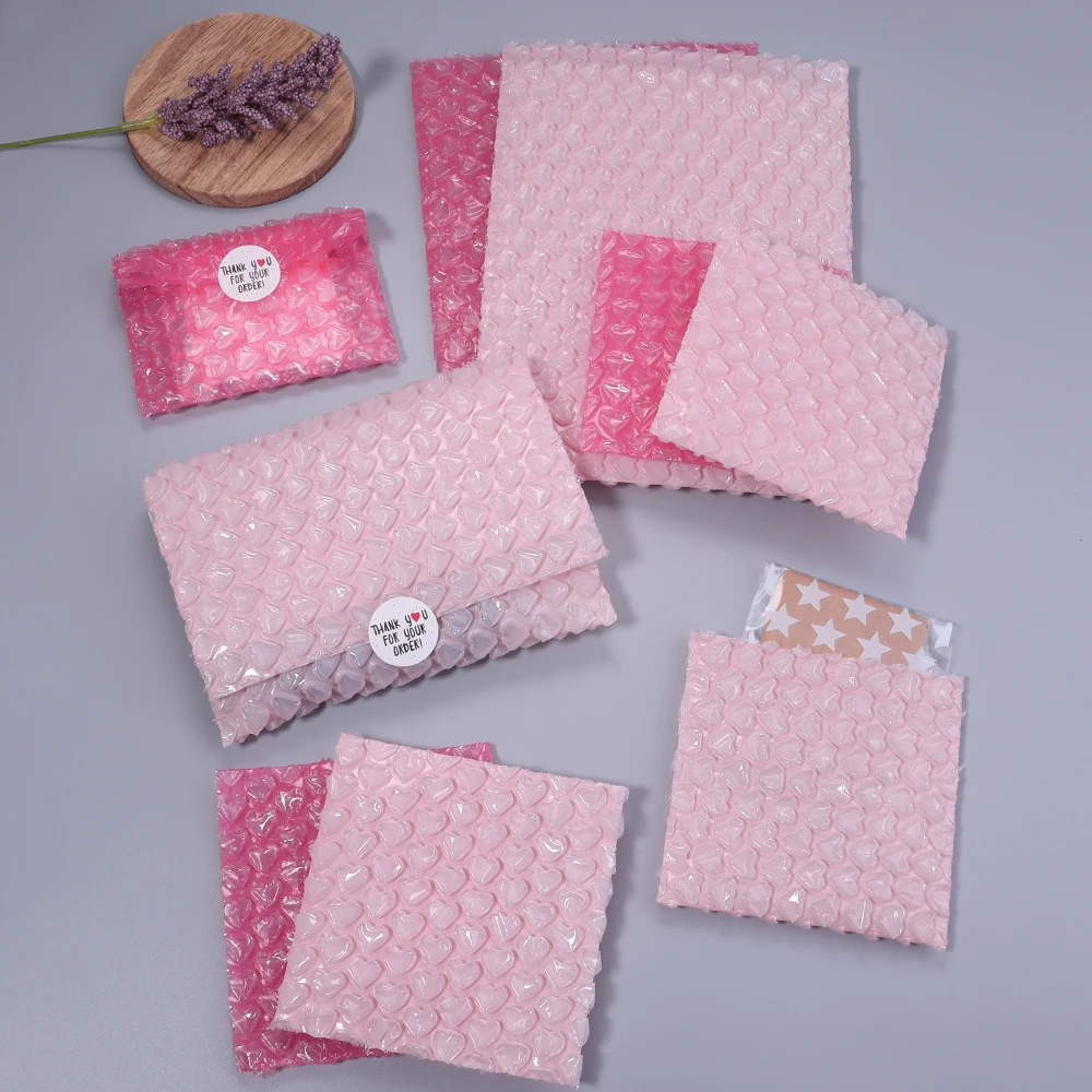 10PCS Pink Love Bubble Bag Bubble Film Bubble Envelope Small Card Cover Gift Packaging Bag Shockproof Waterproof Mailing Bag
