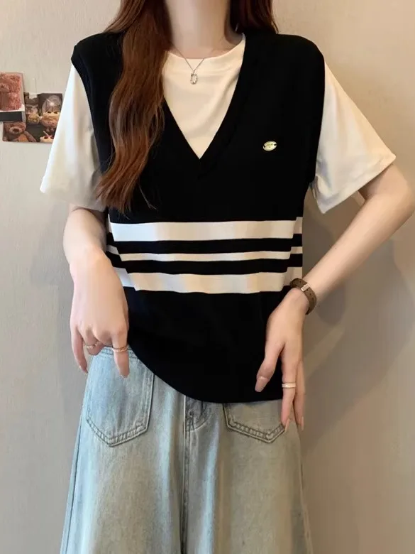 التخسيس فضفاضة تناسب اللون Blo مخطط ort Sve محبوك T irt المرأة Faionable الشباب Sle النسخة الكورية عارضة...