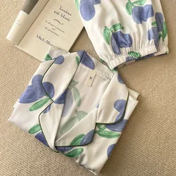 2 Pcs Tulip Print Pajamas Women's Sweet Casual Pajama Set 2024 New Spring And Autumn Long Sleeve Suits Can Be Worn Out Sleepwear
