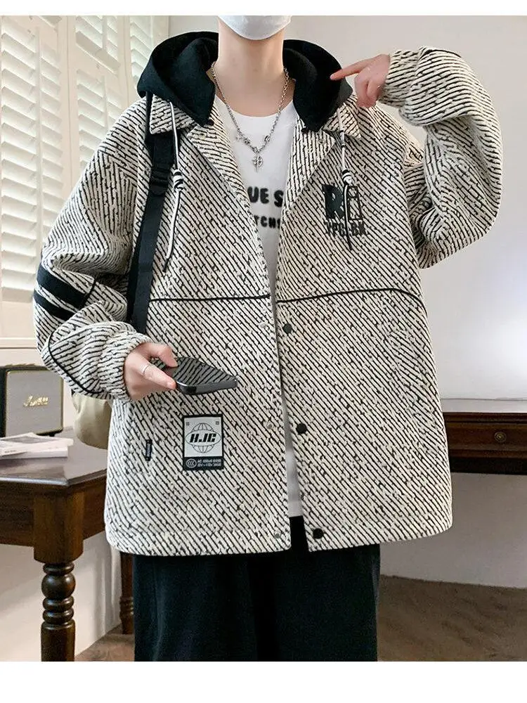 

Detachable Hooded Jaet for Men Spring Autumn New Sle Loose Fit Faionable Outerwear Polyester Fiber Long Sve Youth