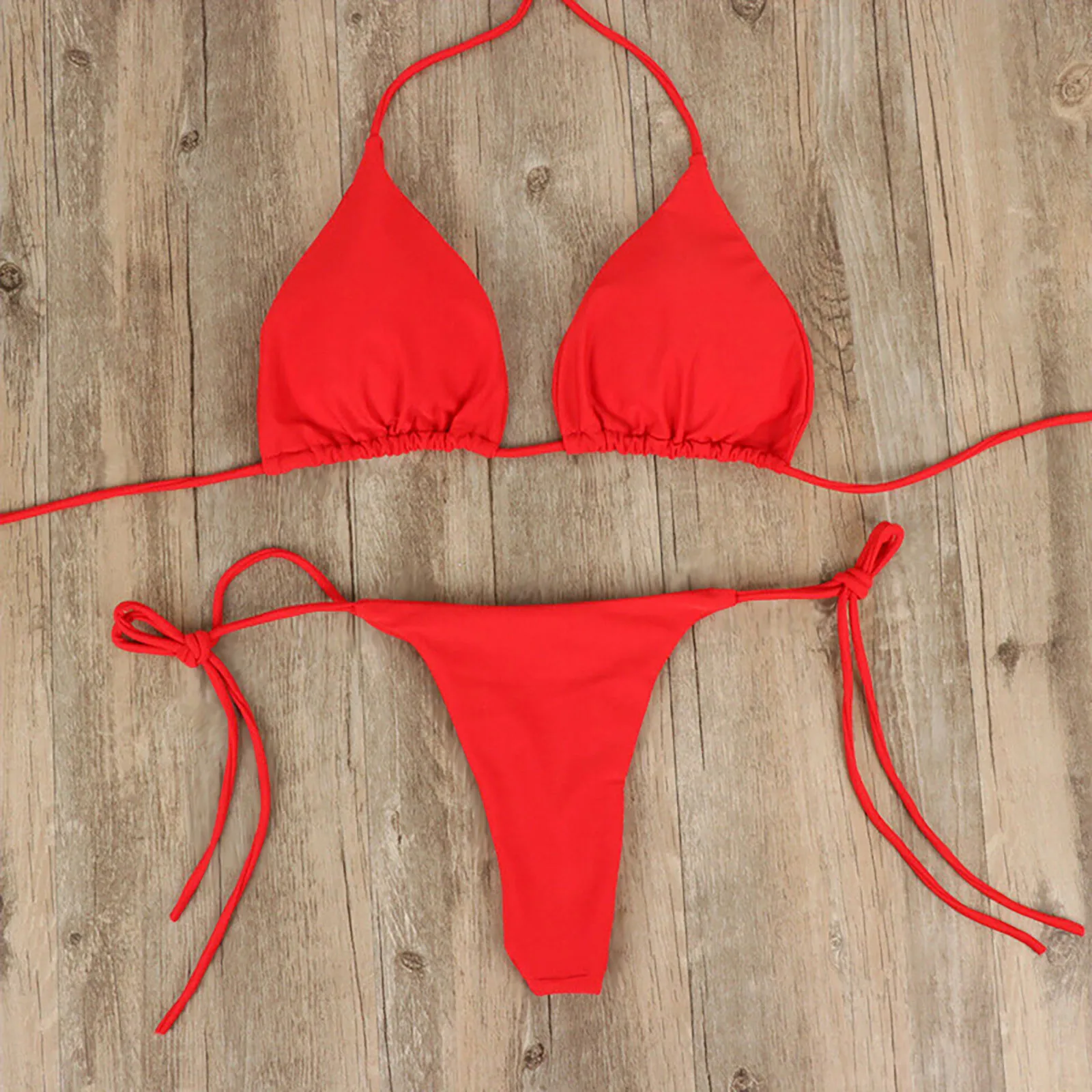 Conjunto de lencería Sexy para mujer, traje de baño con lazo lateral, Tanga de tiro bajo con espalda en T, estilo vendaje, traje de baño brasileño, ropa interior suave y sólida