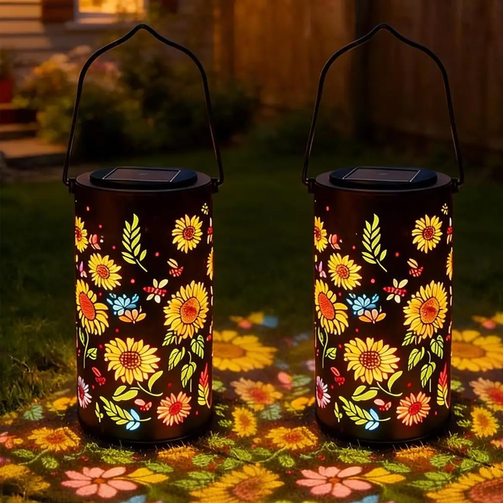 

Красочный солнечный садовый фонарь в форме подсолнуха, уличный подвесной светодиодный светильник с металлическим дизайном подсолнуха, солнечный светильник для декора двора, газона, дорожек