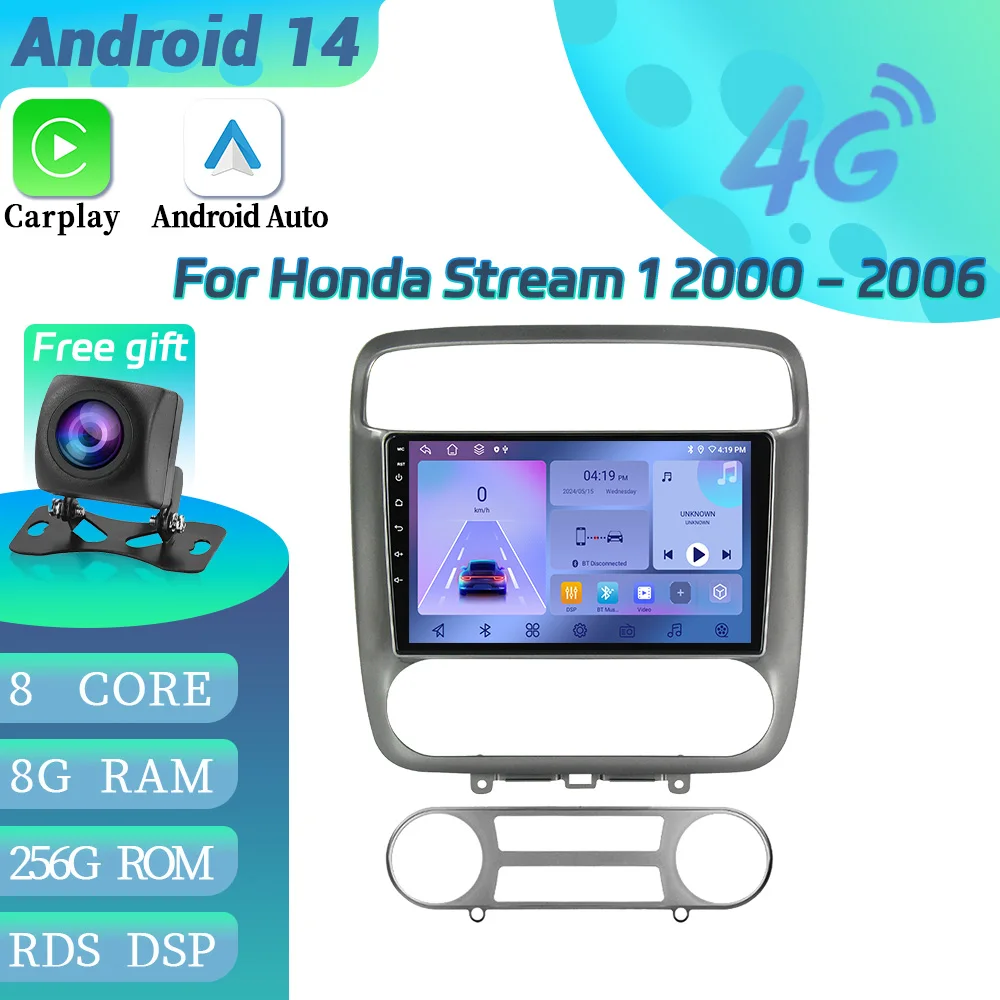 

Android 14 для Honda Stream 1, 2000-2006, автомобильный радиоприемник, мультимедийный видеоплеер, навигация, GPS, беспроводной BT, CarPlay, сенсорный экран, стерео