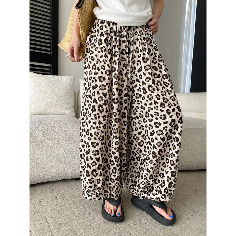 

Fashionable Leopard Print Elastic Waist Loose Lantern Pants Women Leopard Print Wide Leg Pants Loose Casual Pants For Daily TU36
