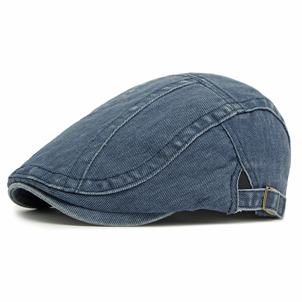 Washed Denim Flat Cap for Men Vintage Ivy Newsboy Cabbie Hat Adjustable Casual Driving Beret Hat Classic Autumn Winter Hat