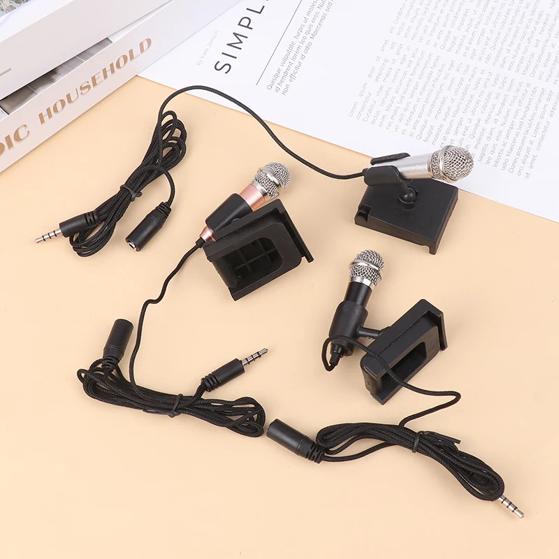 1Pc 3.5mm Mini Microphone With Stand Stereo Studio Mic For Smart Phone Laptop Desktop Handheld Microphone Portable Mini Mic