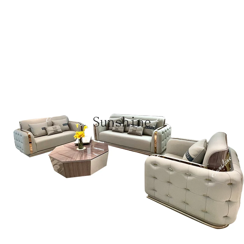 Italian light luxury leather buckle sofa luxury high-end living room high-back sofa TF