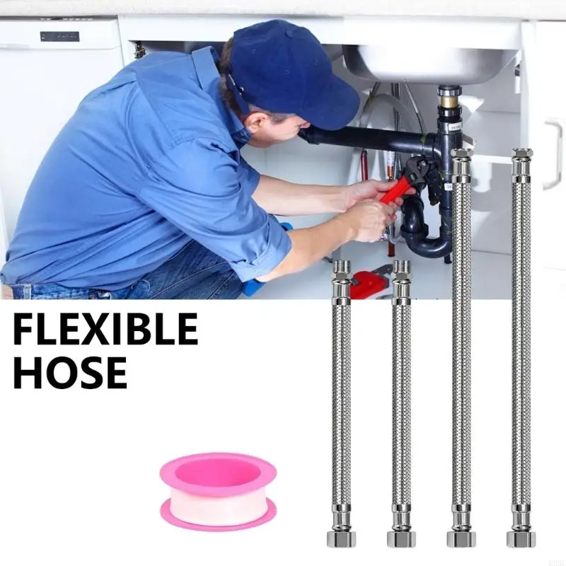 

4Pcs Stainless Steel Flexible Plumbing Hoses Corrosion Resistant Reinforced Hose HX6C