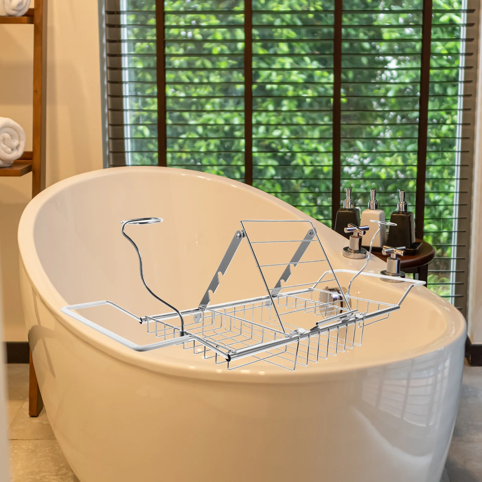 

Wine Glass Holder Bathtub Tray Extendable Chrome Plated Over The Tub Rack Non-Slip Bathroom Storage Organizer For Shower