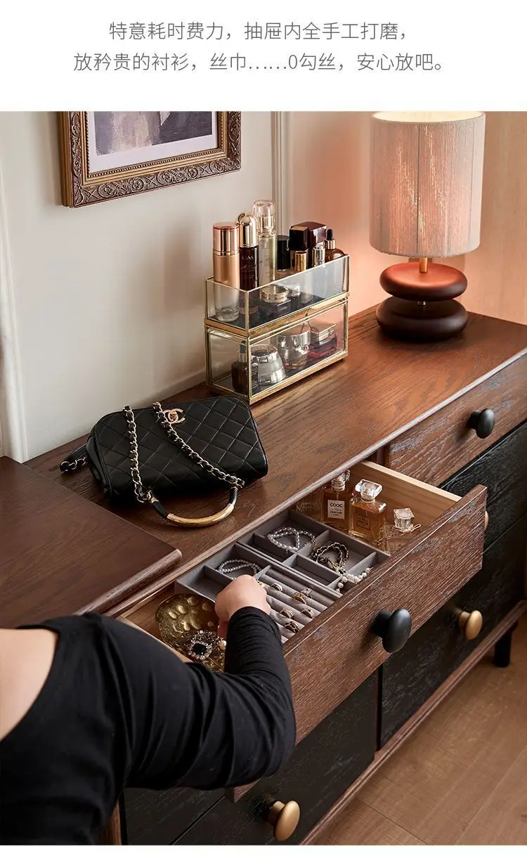 خزانة تخزين كلاسيكية لغرفة النوم وغرفة المعيشة من الخشب الصلب بستة صناديق