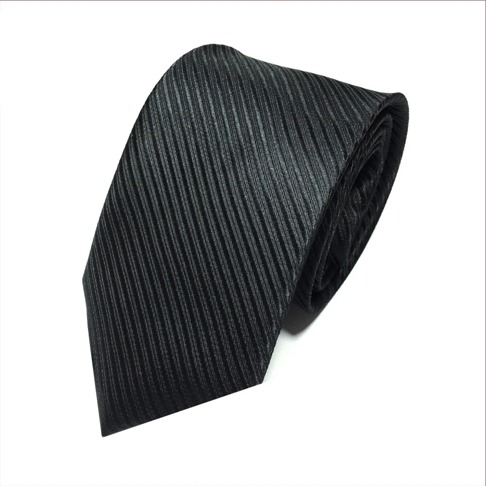 Corbata de seda de poliéster para traje de boda, corbata de seda de poliéster para fiesta, corbata delgada negra, corbata de rayas gris oscuro, corbata de moda