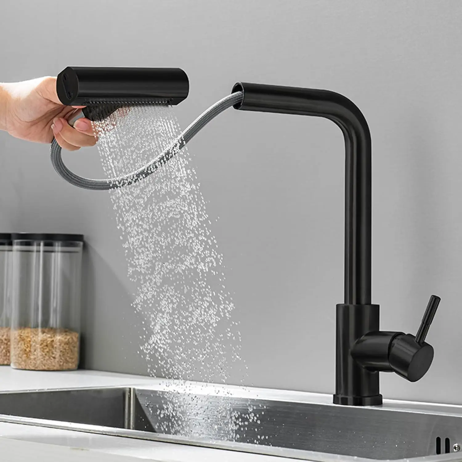 

4 Mode Kitchen Faucets, Kitchen Sink Faucet with Pull-Down Sprayer, Stainless Steel Single Handle Pull Out Sink Faucet 1 or 3 Ho