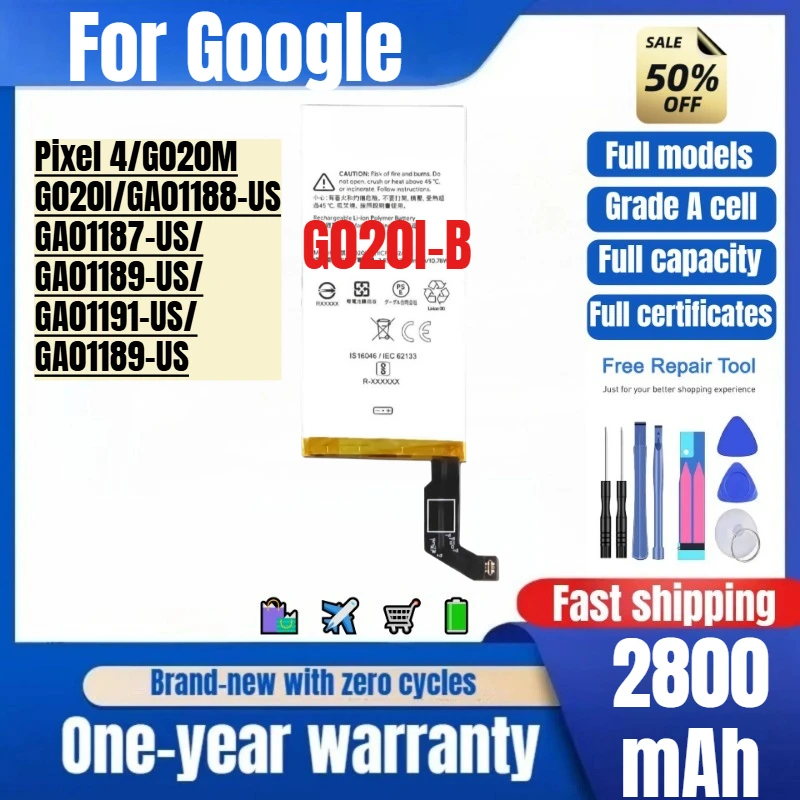 

G020I-B for Google Pixel 4/G020M/G020I/GA01188-US/GA01187-US/GA01189-US/GA01191-US/GA01189-US Phone Battery Replacement Bateria