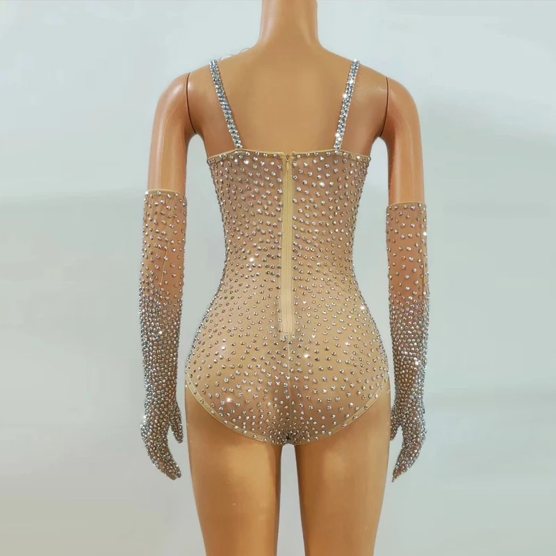 Full Rhinestones Bodysuit Shiny Singer Dancer Performance Stage Wear Festival Party Rave Outfit Sexy Gogo Dance Clothing