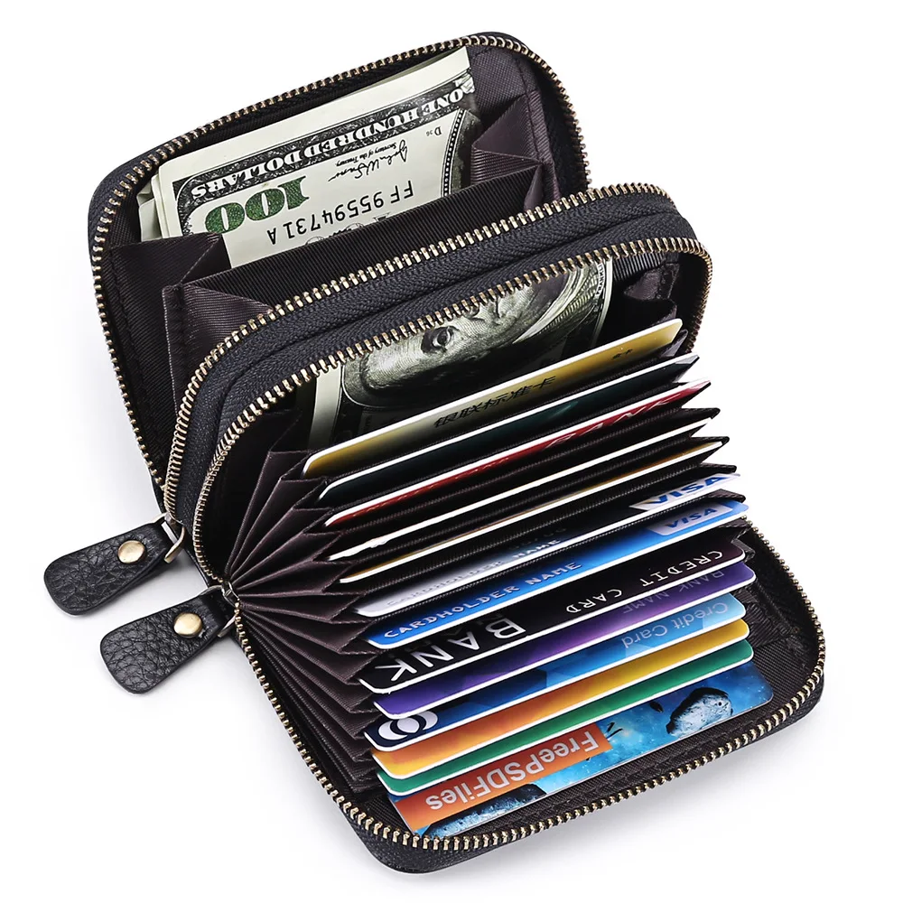 Genuine Leather Women's Mini Zipper Wallet RFID Blocking Womens Short Coin Bag Purse Pouch ID Credit Card Holder Case for Ladies