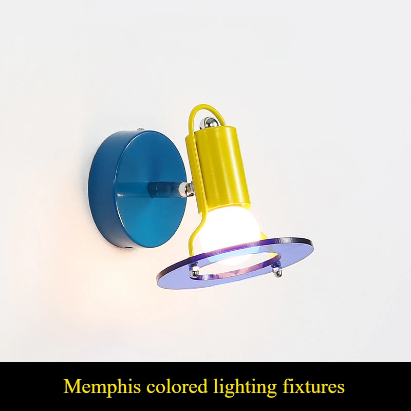 

Retro Walnut Wall Lamp Memphis Color Cable Wall Lights for Bedroom Bedside Lamp Kids Color Led Home Room Decoration Maison