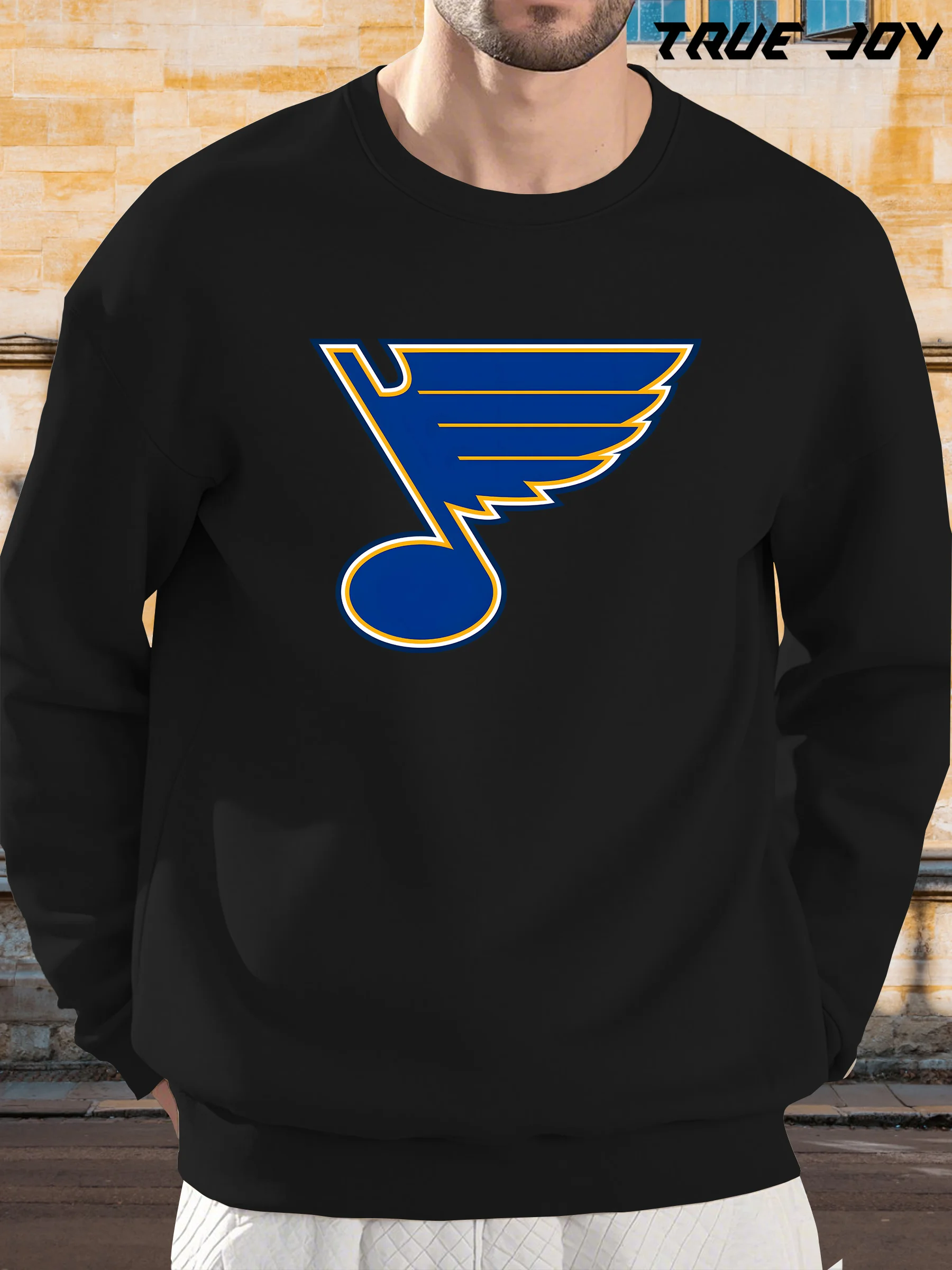 

Мужская повседневная толстовка с круглым вырезом и длинными рукавами с синим логотипом St. Louis — свободный крой и удобный пуловер для всех сезонов