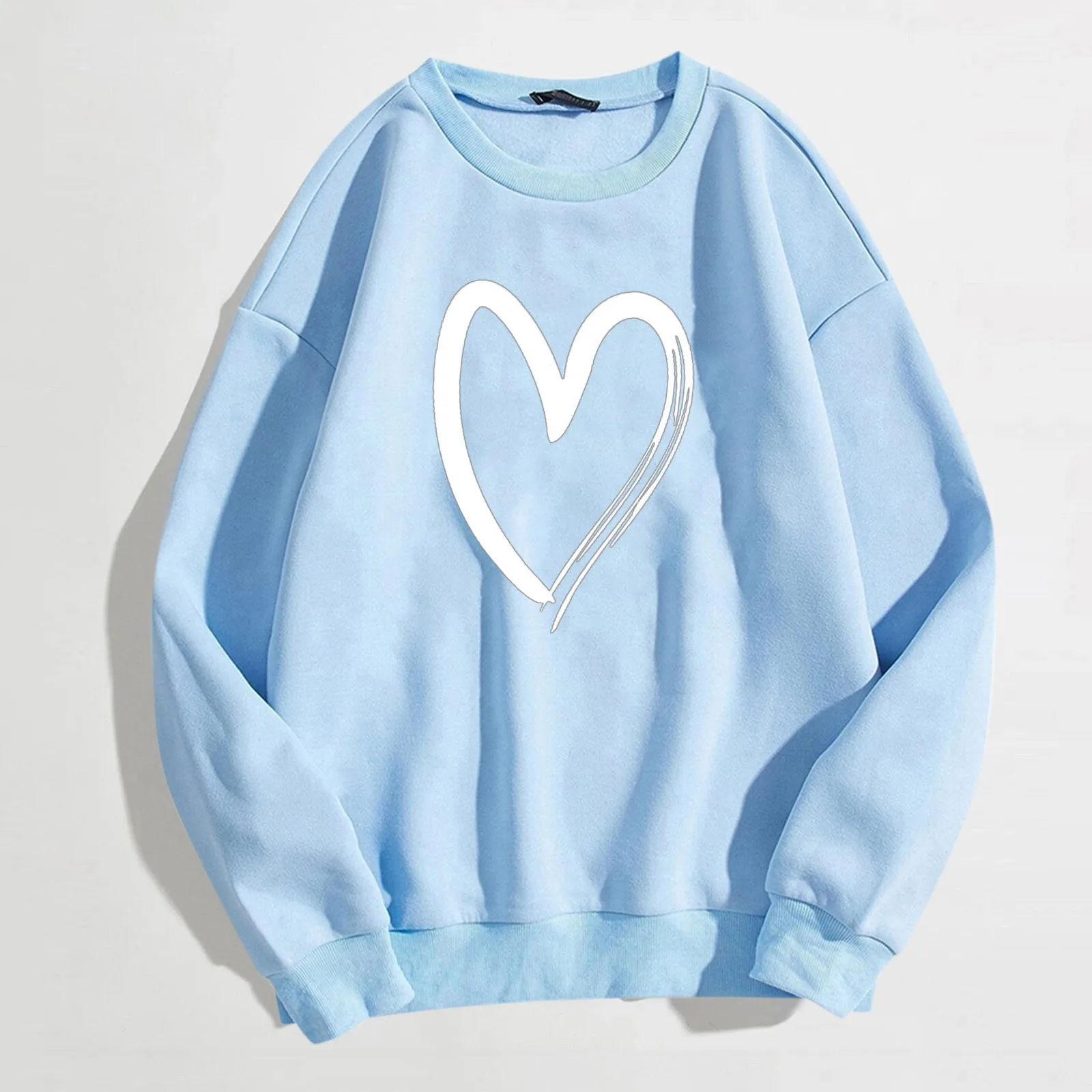 

Women'S Pure Color Love Print Simple Aesthetic Hoodie Round Neck Long Sleeve Slim Fit All Fashion Pullover Casual Generous Top