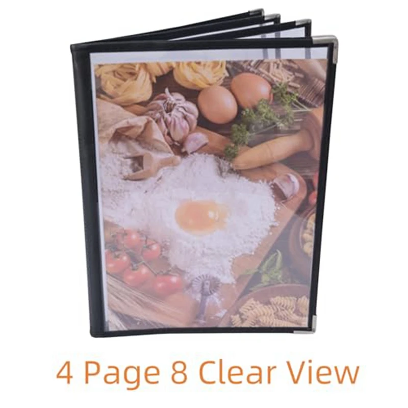 4PCS Menu Covers, Menu Covers 8.5X11inch, Menu Holder 4 Page 8 View, Restaurant Menu Covers For A4 Size Paper, Menu Book Durable