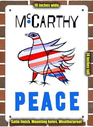 Metal Sign - 1968 Eugene McCarthy for Peace- 10x14 inches