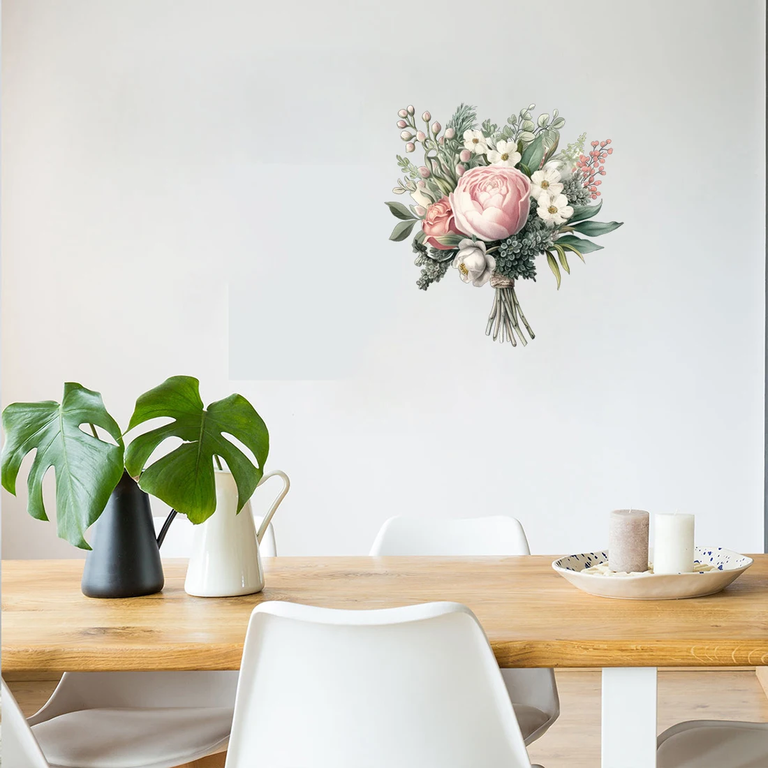 Three Ratels CJ6 Elegant white bouquet watercolor art flower stickers for home decoration