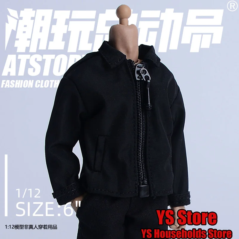 1/12 Scale Man Soldier Black Jacket  Pants Clothes Accessory Zipper Design Coat Loose Trousers For 6