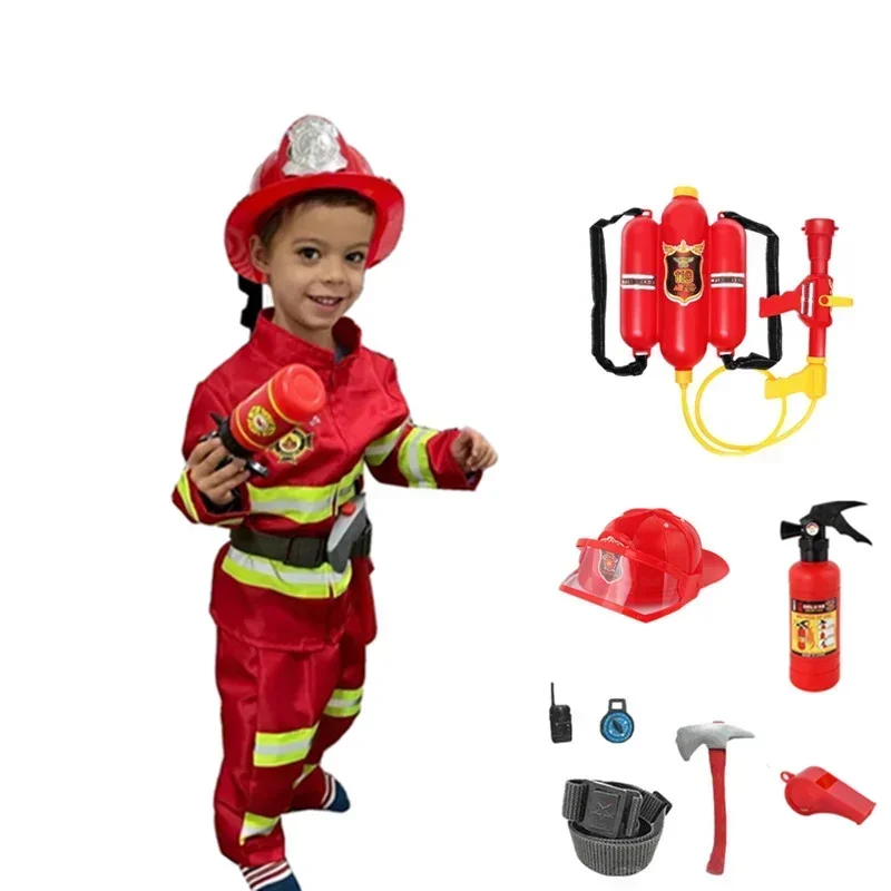 Fireman Costumes Children Professional Hero Tools Clothing Halloween Cospaly Firefighting Suits Children Toys Gifts