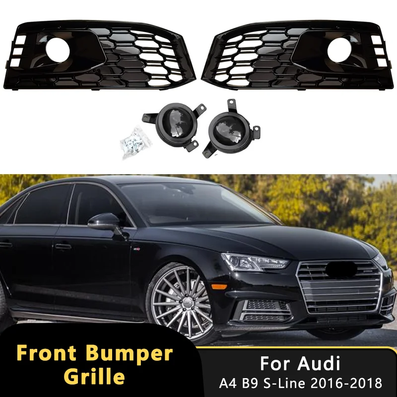 

1Pair For 2016-2018 Audi A4 B9 S-Line S4 Front Bumper Fog Light Grille Bezel Cover With Fack ACC Trim Car Accessories 8W0807681F