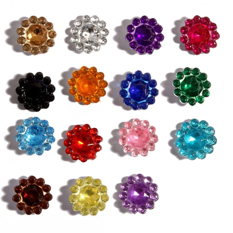 

500pcs/lot 11mm 15colors Hotfix Bling Acrylic Pointback Rhinestone Buttons Artificial Plastic Decorative Crystal Strass Beads